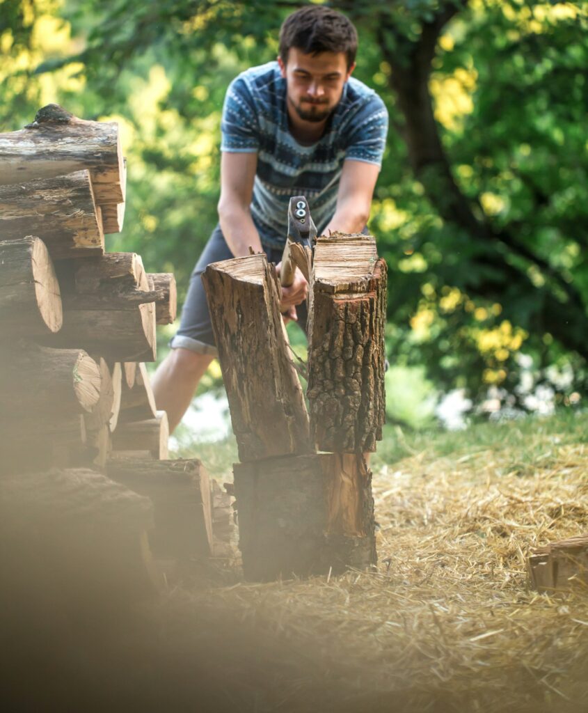 Man chopping wood with an axe